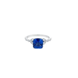 Vardy's Collection Cushion Blue Sapphire and Round Diamond Fashion Ring in 14K White Gold (2.13ct)