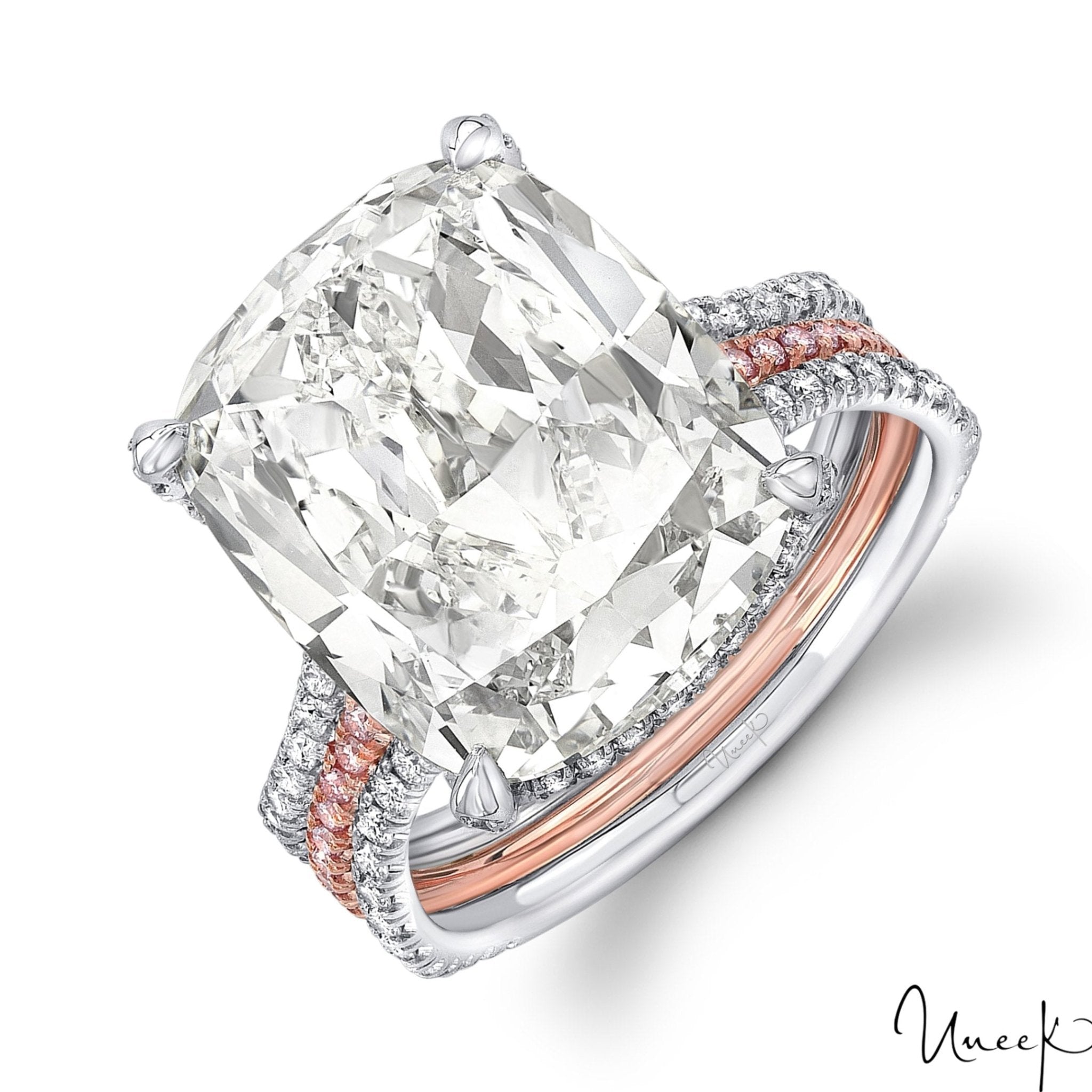 Vardy's Collection Cushion Cut K Si2 Diamond Semi - Mount Engagement Ring with Round Diamonds (11.88ct) in 18K White and Rose Gold, Platinum