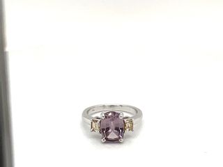 Vardy's Collection Cushion Cut Spinel and Baguette Diamond Fashion Ring in 14K White Gold (2.98ct)