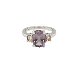 Vardy's Collection Cushion Cut Spinel and Baguette Diamond Fashion Ring in 14K White Gold (2.98ct)