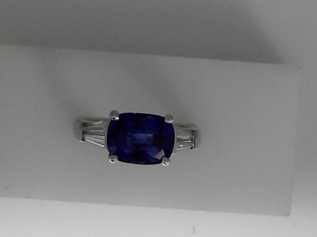 Vardy's Collection Cushion Sapphire and Baguette Diamond Fashion Ring in 14K White Gold (3.89ct)
