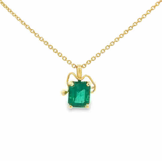 Vardy's Collection Drop Pendant Necklace with 1.355Ct Emerald in 14K Yellow Gold (1.35ct)