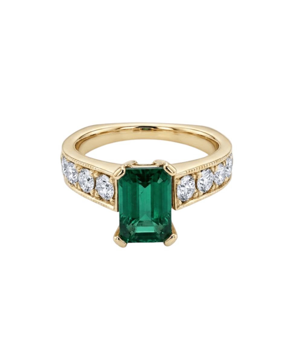 Vardy's Collection Emerald and Round Diamond Contemporary Fashion Ring in 14K White Gold (1.98ct)