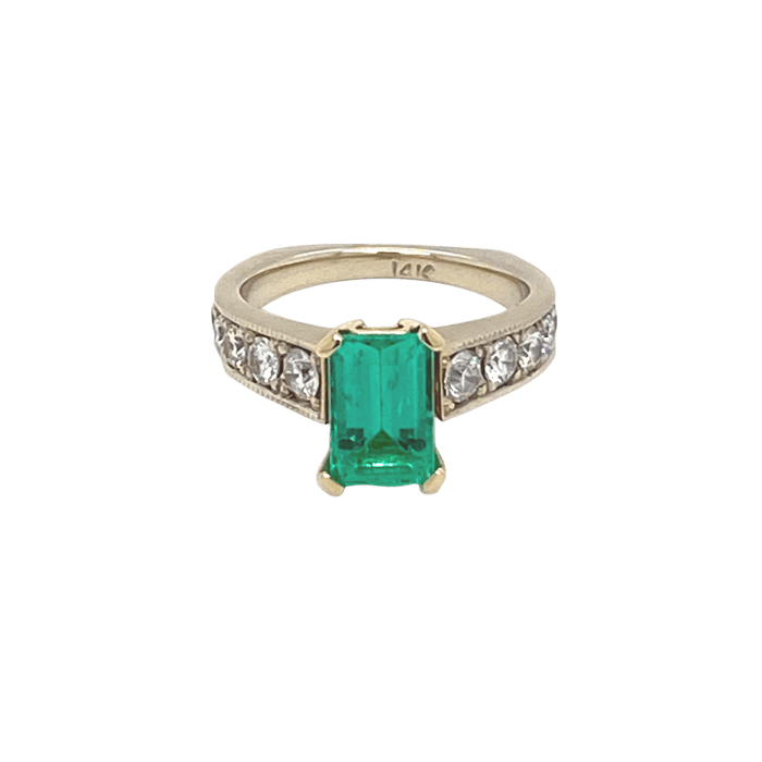 Vardy's Collection Emerald and Round Diamond Contemporary Fashion Ring in 14K White Gold (1.98ct)
