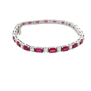 Vardy's Collection Emerald and Round Diamond Tennis Bracelet in 14K White Gold (8.90ctw)