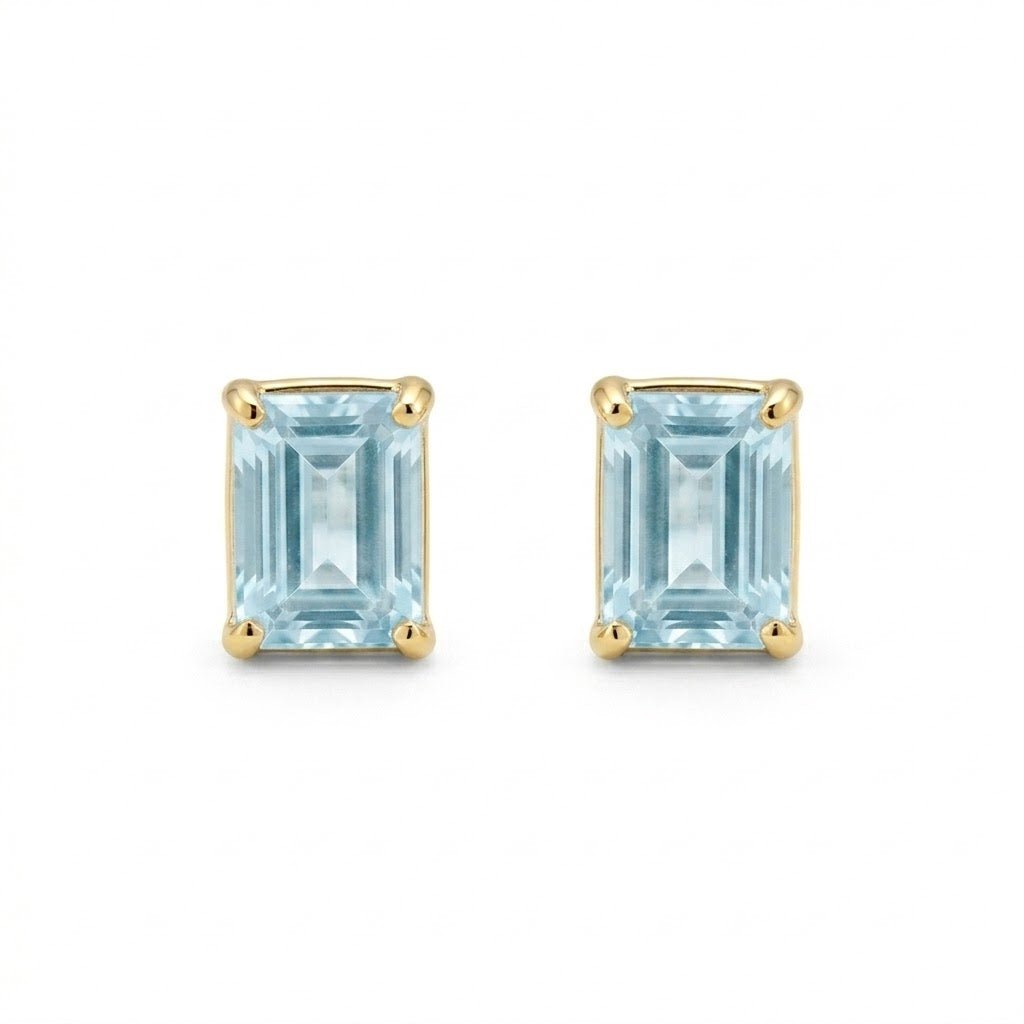 Vardy's Collection Emerald Aquas Stud Earrings in 14K Yellow Gold (1.10ctw)