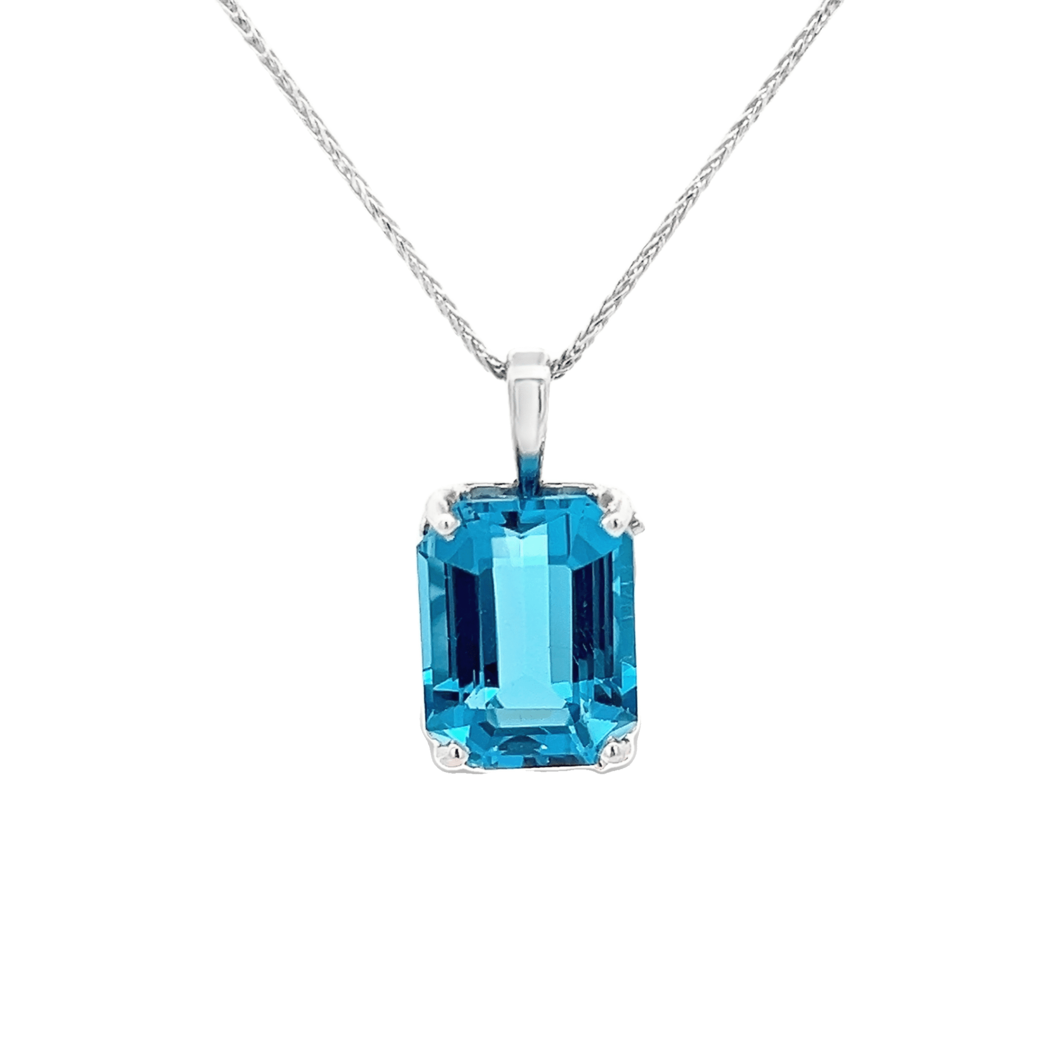 Vardy's Collection Emerald Blue Topaz Cable Link Pendant Necklace in 14K White Gold (3.37ct)