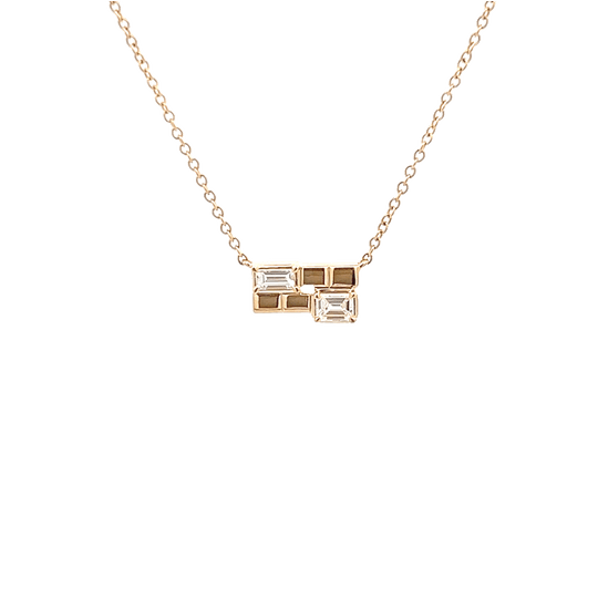 Vardy's Collection Emerald Cut Diamond and Baguette Diamond Cluster Pendant Necklace in 14K Yellow Gold (0.32ct)