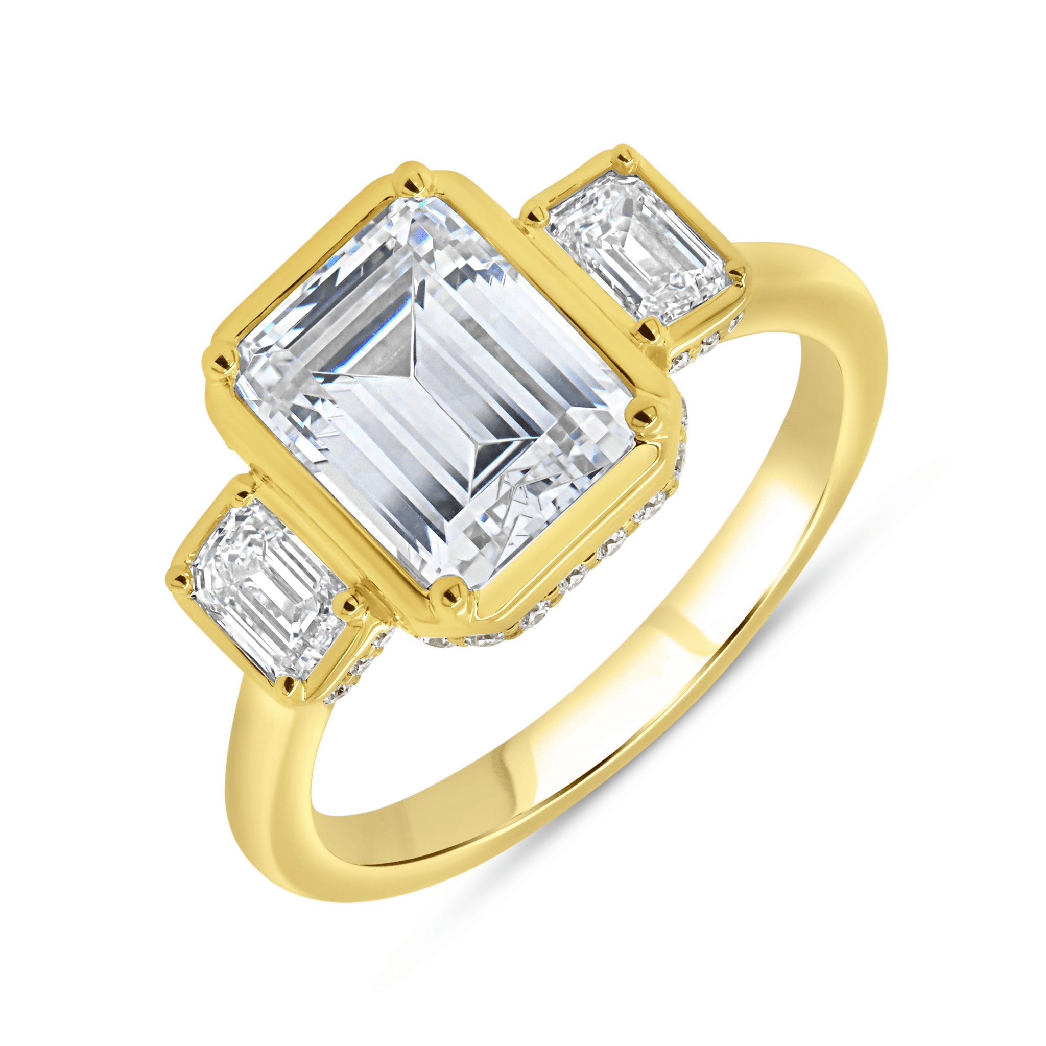 Vardy's Collection Emerald Cut Diamond Bezel - Set Engagement Ring in 18K Gold Plated Silver (0.61ct)