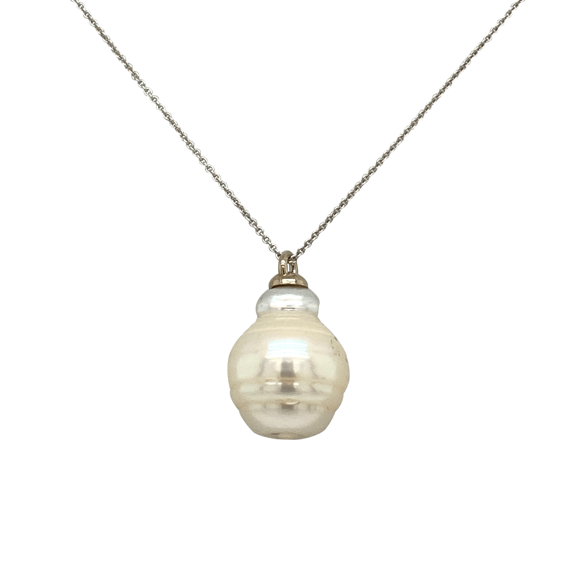 Vardy's Collection Free Form South Sea White Pearl Pendant Necklace in 14K White Gold
