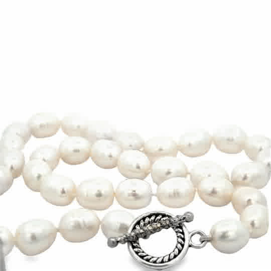 Vardy's Collection Fresh Water White Pearl Single Strand Necklace in Sterling Silver