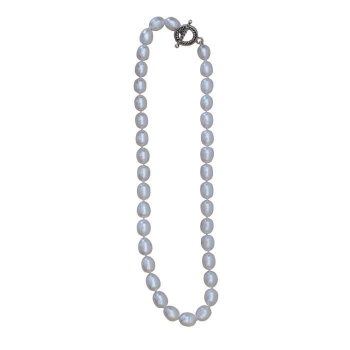 Vardy's Collection Fresh Water White Pearl Single Strand Necklace in Sterling Silver