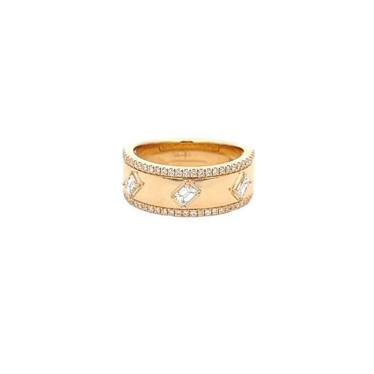 Vardy's Collection Geometric Fashion Ring with Round and Emerald Cut Diamonds in 18K Yellow Gold (0.63ct)