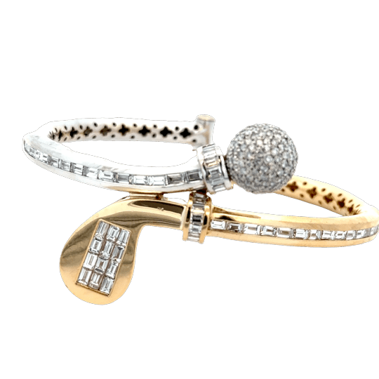 Vardy's Collection Golf Ball & Club Bangle in 18K Yellow and White Gold (7ct)