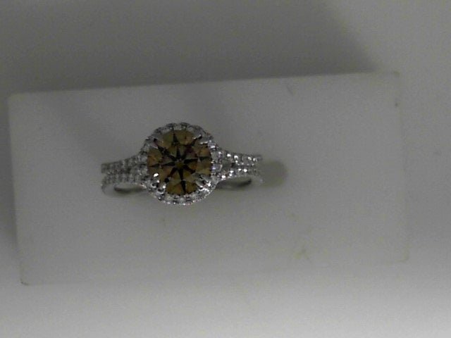 Vardy's Collection Halo Fashion Ring with Round G/H VS2 Diamonds and Round Cognac Diamond in 18K White Gold (1.585tcw)