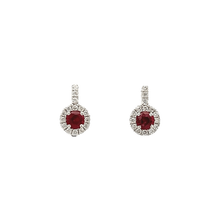 Vardy's Collection Halo Setting Earrings with Round Ruby and Diamond Accents in 14K White Gold (0.87ctw)