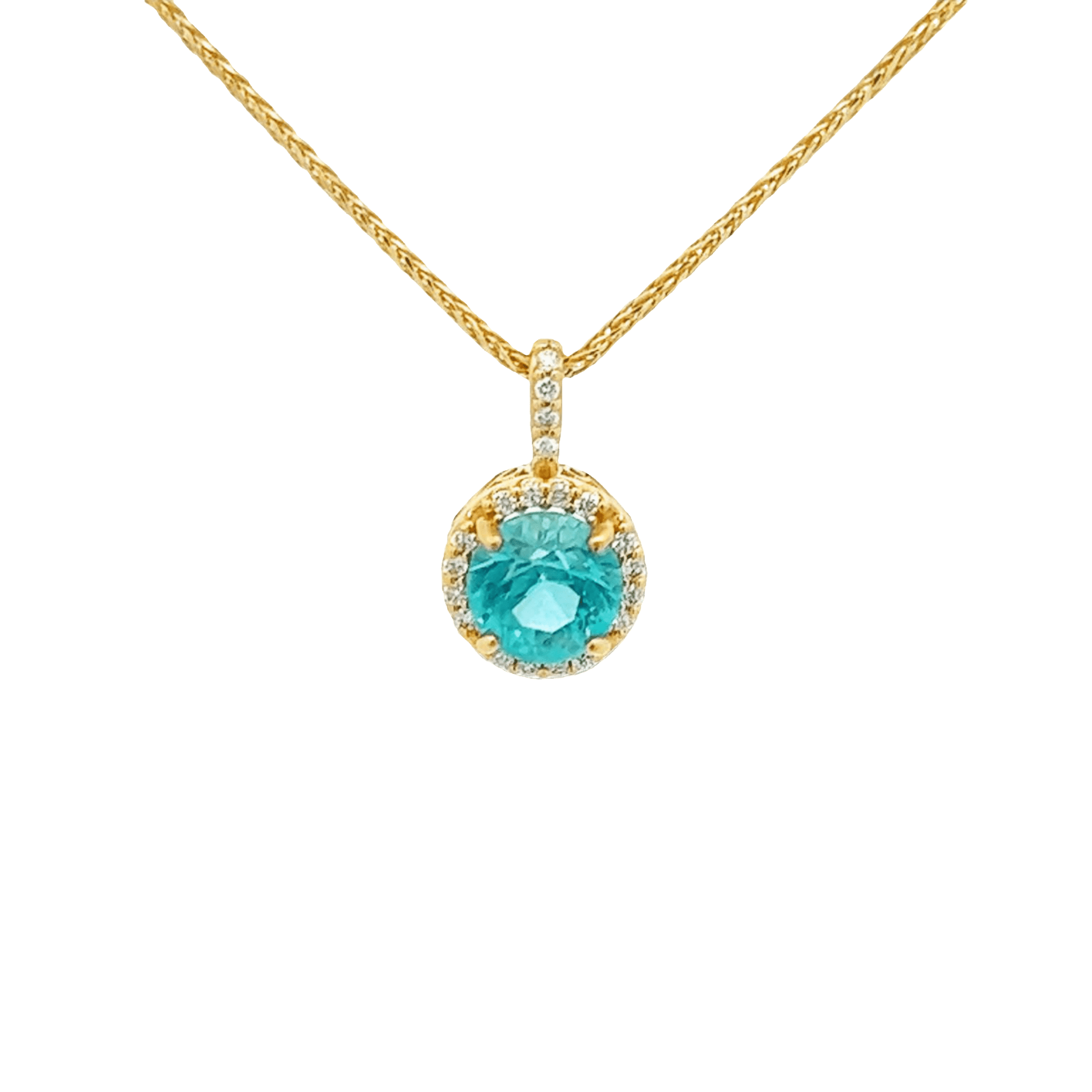 Vardy's Collection Halo Setting Pendant with 1.23ct Round Apatite in 14K Yellow Gold (1.23ct)