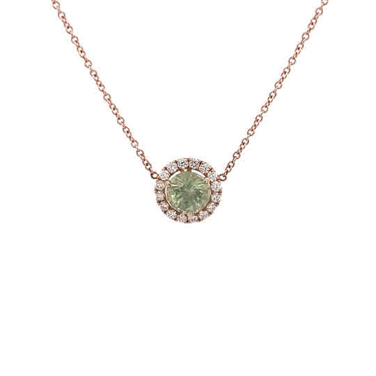 Vardy's Collection Halo Setting Pendant with Round Green Sapphire and Diamonds in 14K Rose Gold (2.37ct)