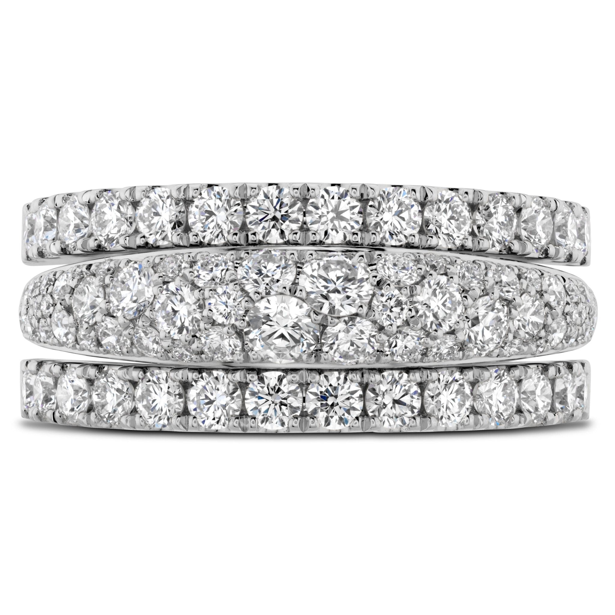 Vardy's Collection Hearts On Fire Cut Diamond Triple Row Fashion Ring in 18K White Gold (1.76ctw)