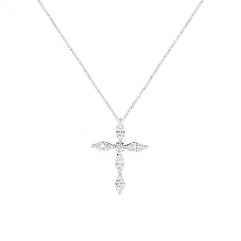 Vardy's Collection Marquise and Round Diamond Cross Pendant in 14K White Gold (0.67ct)