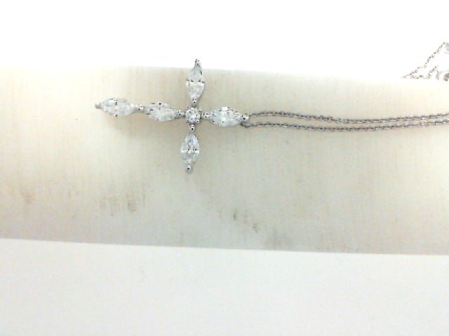 Vardy's Collection Marquise and Round Diamond Cross Pendant in 14K White Gold (0.67ct)