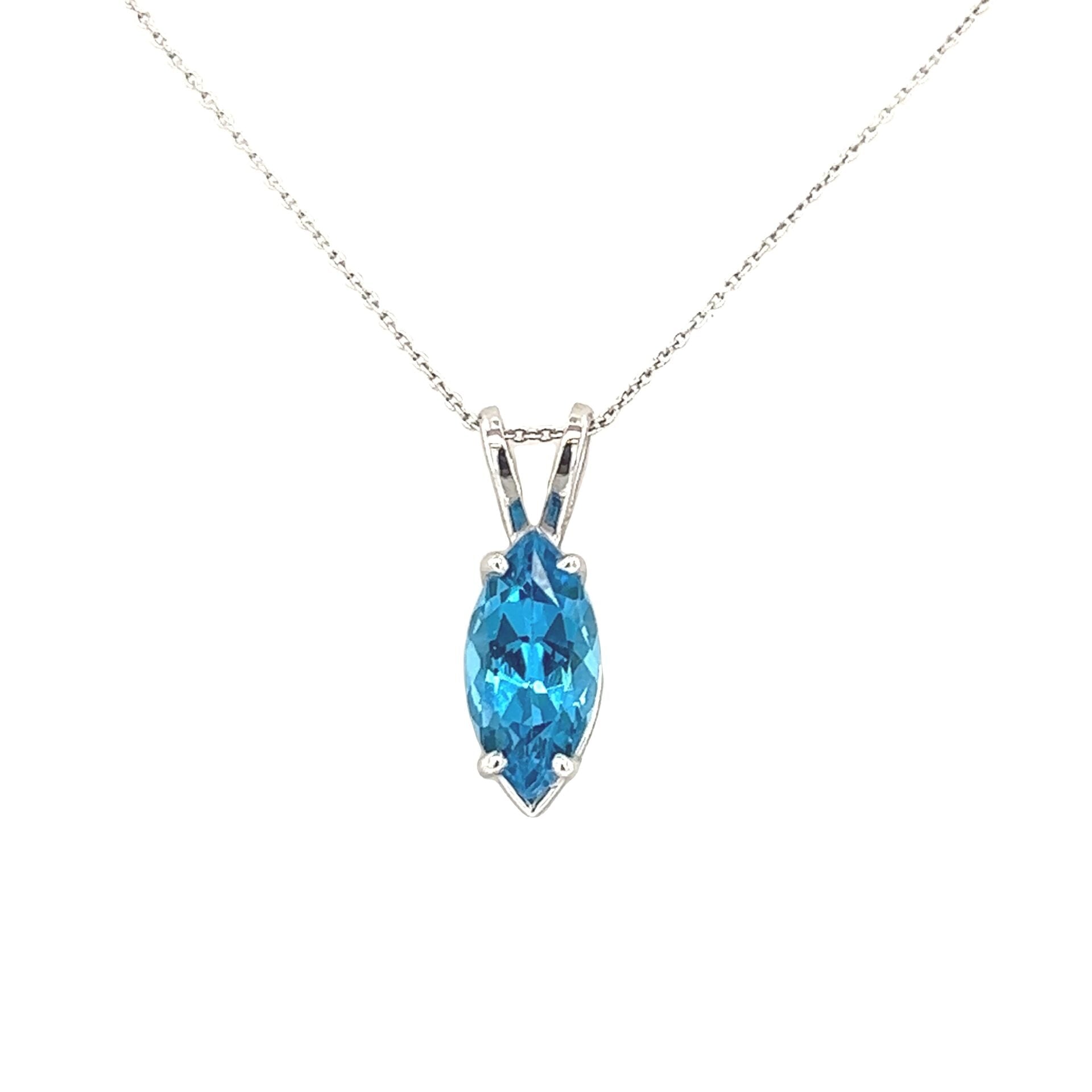 Vardy's Collection Marquise Blue Topaz Drop Pendant Necklace in 14K White Gold (2.23ct)