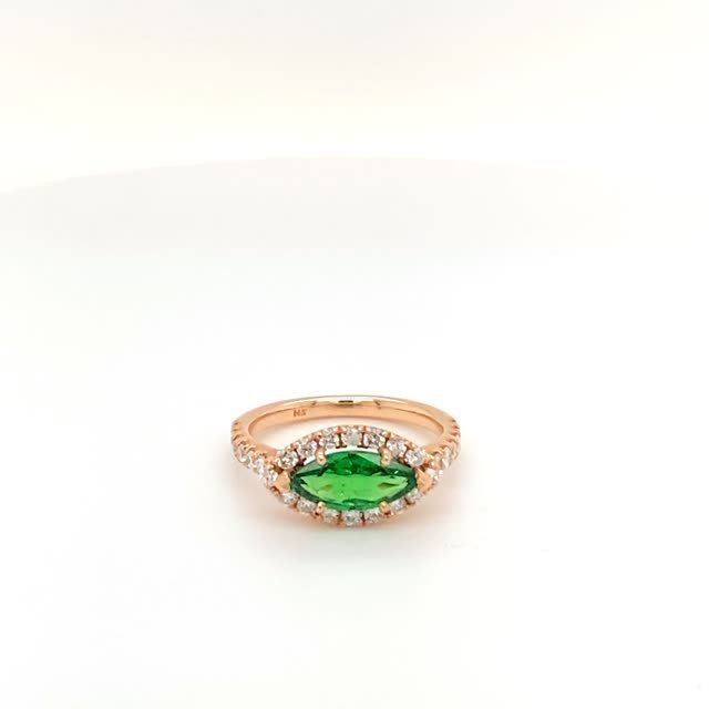 Vardy's Collection Marquise Green Tsavorite Garnet and Round Diamond Fashion Ring in 14K Rose Gold (2.1ct)