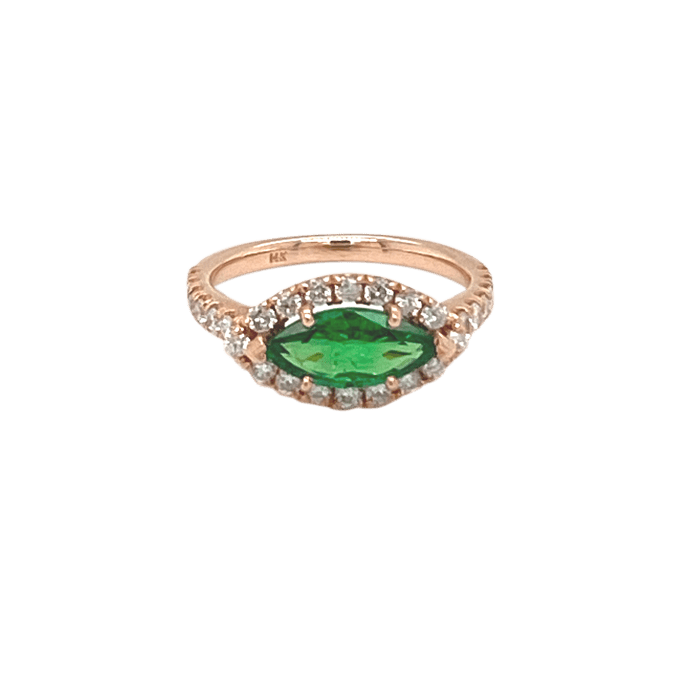 Vardy's Collection Marquise Green Tsavorite Garnet and Round Diamond Fashion Ring in 14K Rose Gold (2.1ct)