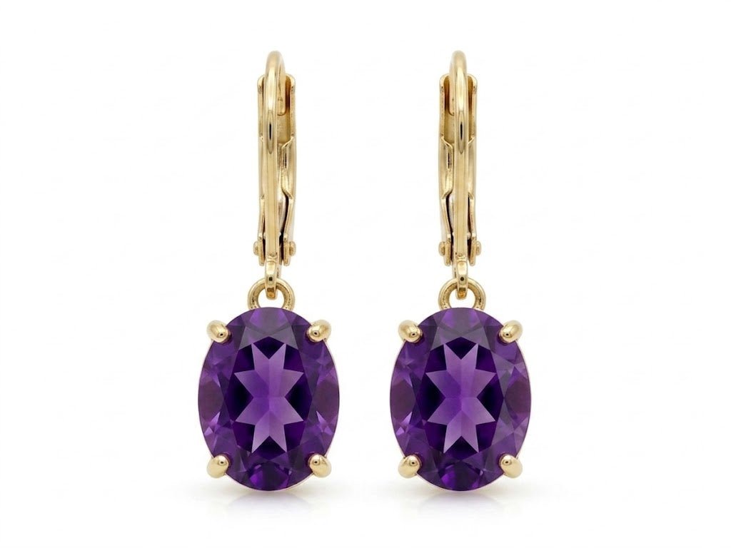 Vardy's Collection Oval Amethyst Drop Earrings in 14K Yellow Gold (2.14ctw)