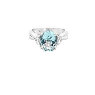 Vardy's Collection Oval Aqua and Round Diamond Fashion Ring in 14K White Gold (2.35ct)