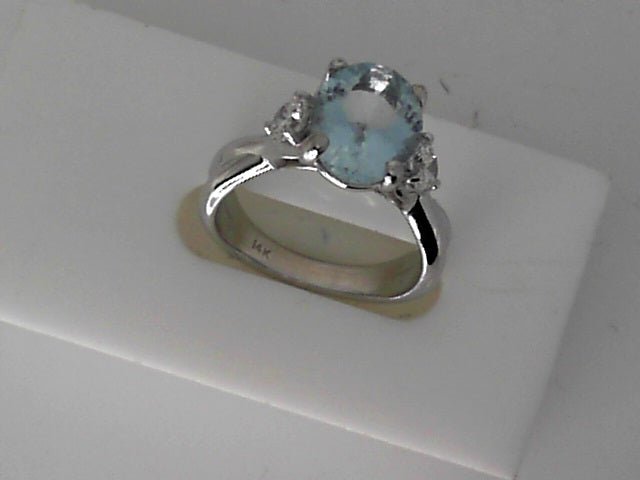 Vardy's Collection Oval Aqua and Round Diamond Fashion Ring in 14K White Gold (2.35ct)