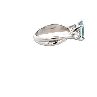Vardy's Collection Oval Aqua and Round Diamond Fashion Ring in 14K White Gold (2.35ct)