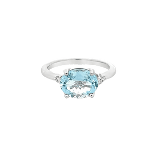 Vardy's Collection Oval Aqua and Round Diamond Geometric Fashion Ring in 14K White Gold (2.26ct)