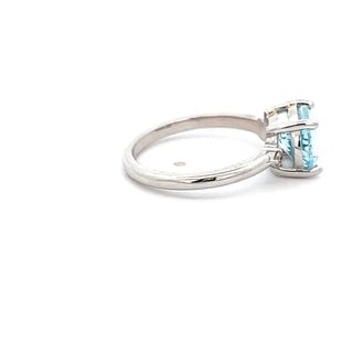 Vardy's Collection Oval Aqua and Round Diamond Geometric Fashion Ring in 14K White Gold (2.26ct)