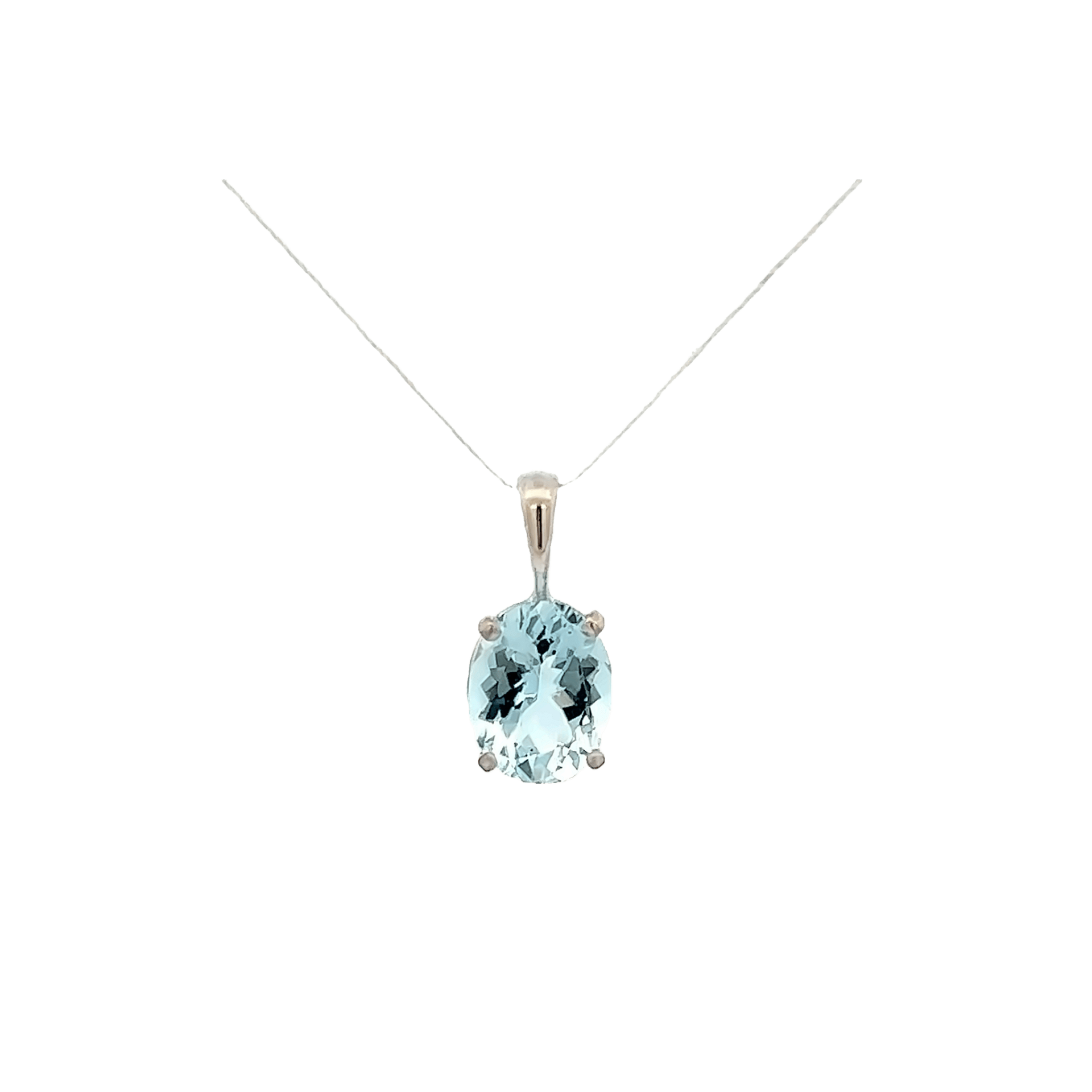 Vardy's Collection Oval Aqua Pendant Necklace in 18K White Gold (2.22ct)