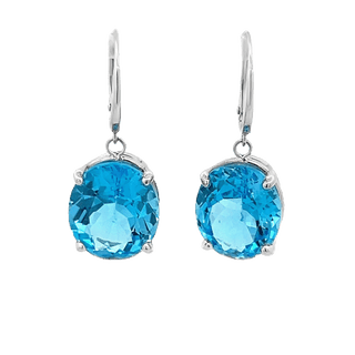 Vardy's Collection Oval Blue Topaz Drop Earrings in 14K White Gold (34.00ctw)