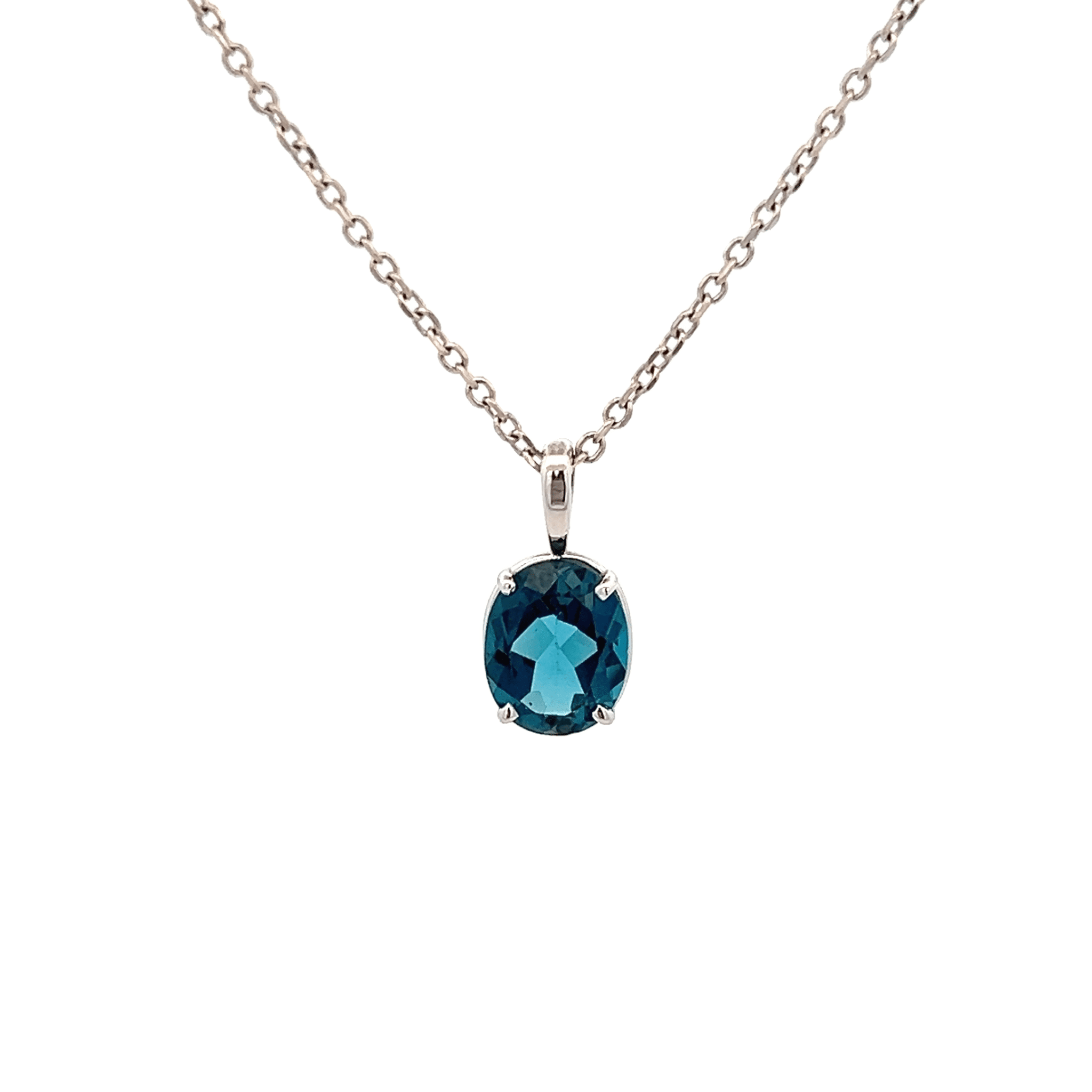 Vardy's Collection Oval Blue Topaz Pendant Necklace in 14K White Gold (3.02ct)