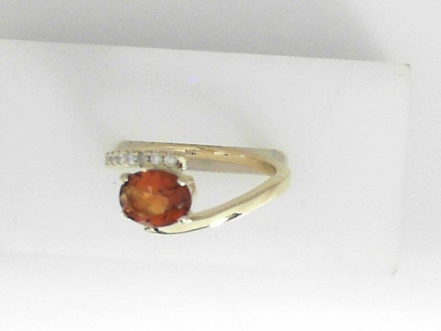 Vardy's Collection Oval Citrine and Round Diamond Free Form Fashion Ring in 14K Yellow Gold (0.1ct)