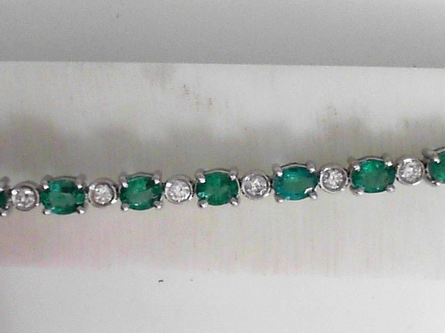 Vardy's Collection Oval Emerald and Round Diamond Tennis Bracelet in 14K White Gold (7.07ct)