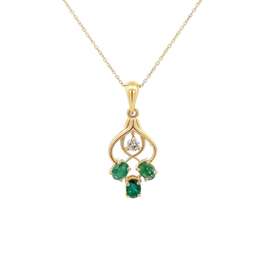Vardy's Collection Oval Emerald Drop Pendant with Round Diamond in 14K Yellow Gold (0.59ct)