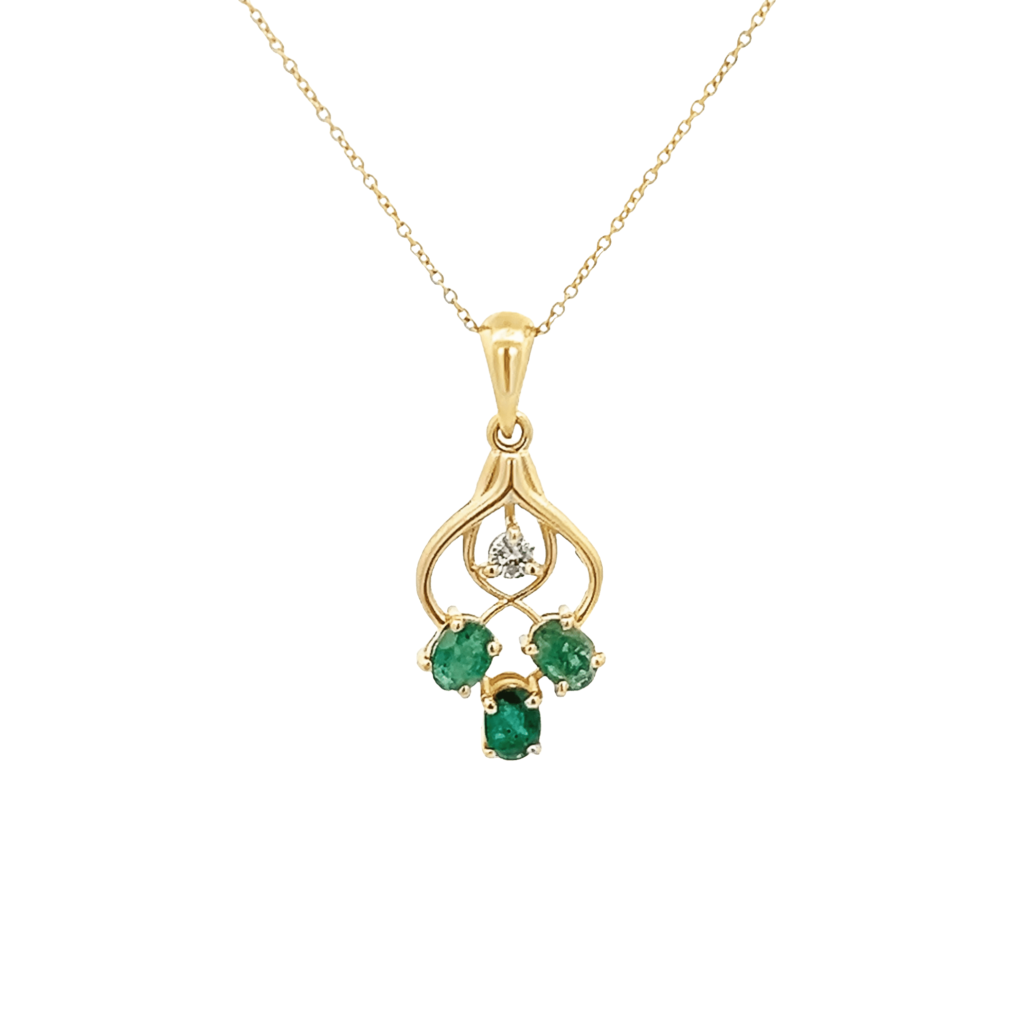 Vardy's Collection Oval Emerald Drop Pendant with Round Diamond in 14K Yellow Gold (0.59ct)