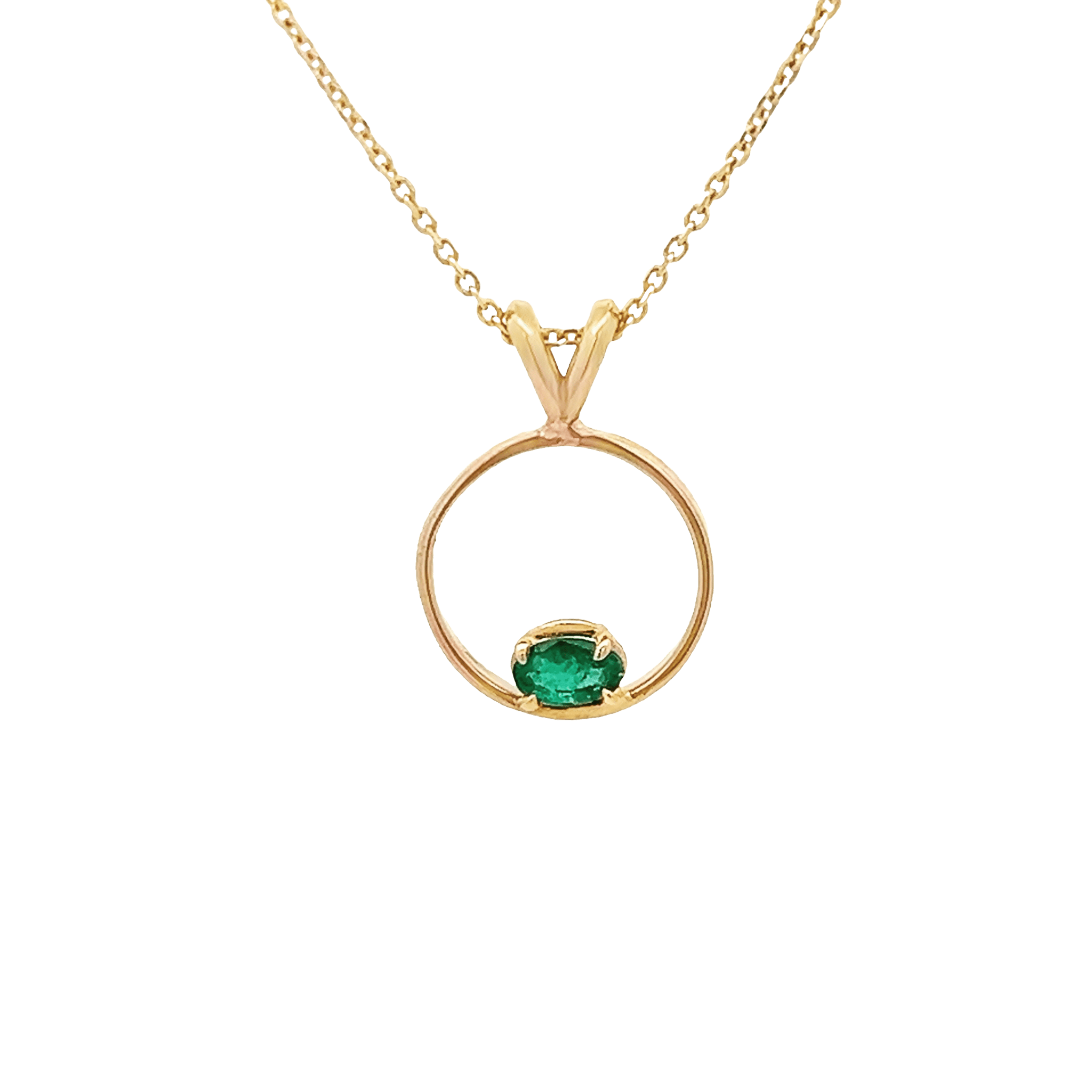Vardy's Collection Oval Emerald Free Form Pendant Necklace in 14K Yellow Gold (0.25ct)