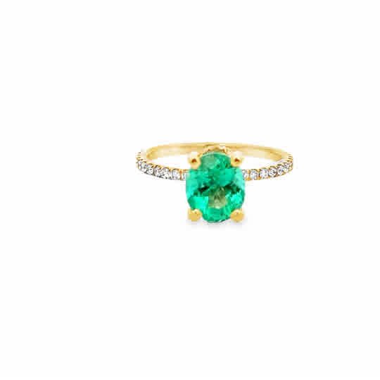 Vardy's Collection Oval Emerald Halo Engagement Ring with Round Diamonds in 18K Yellow Gold (2.49ct)