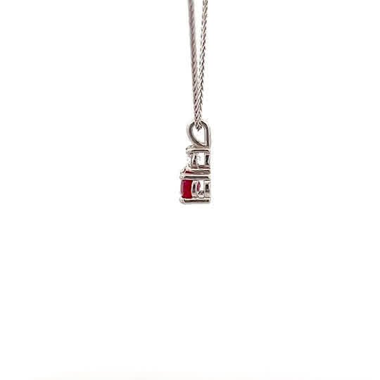 Vardy's Collection Oval Red Ruby and Round Diamond Wheat Pendant Necklace in 14K White Gold (1.19ct)