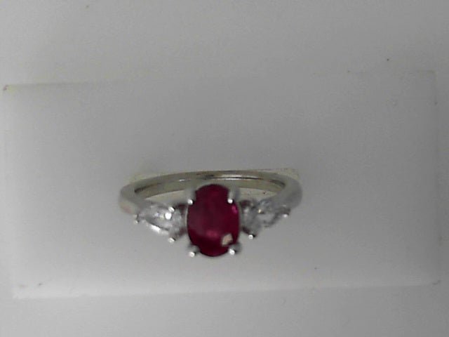 Vardy's Collection Oval Ruby and Pear Shape Diamond 3 Stone Fashion Ring in 14K White Gold (1.68ct)