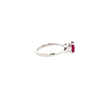 Vardy's Collection Oval Ruby and Pear Shape Diamond 3 Stone Fashion Ring in 14K White Gold (1.68ct)
