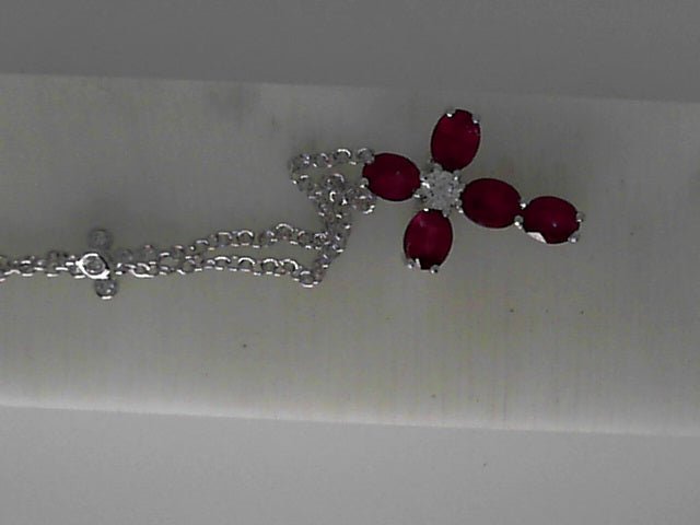 Vardy's Collection Oval Ruby and Round Diamond Cross Pendant Necklace in 14K White Gold (1.70ctw)