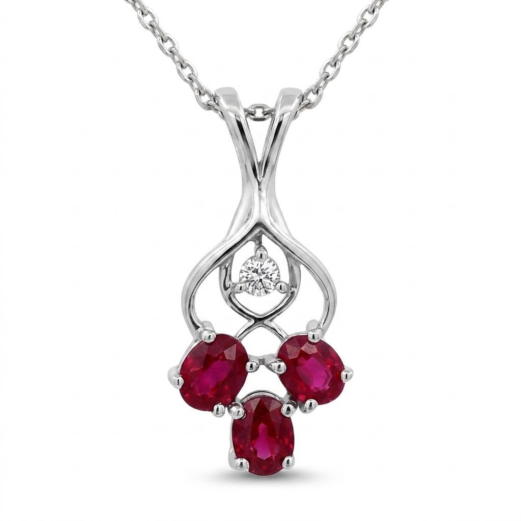 Vardy's Collection Oval Ruby and Round Diamond Free Form Pendant Necklace in 14K White Gold (1.38ct)