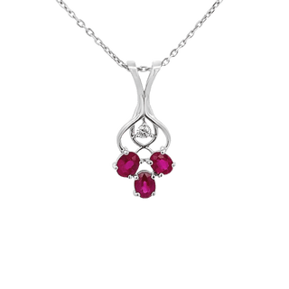 Vardy's Collection Oval Ruby and Round Diamond Free Form Pendant Necklace in 14K White Gold (1.38ct)