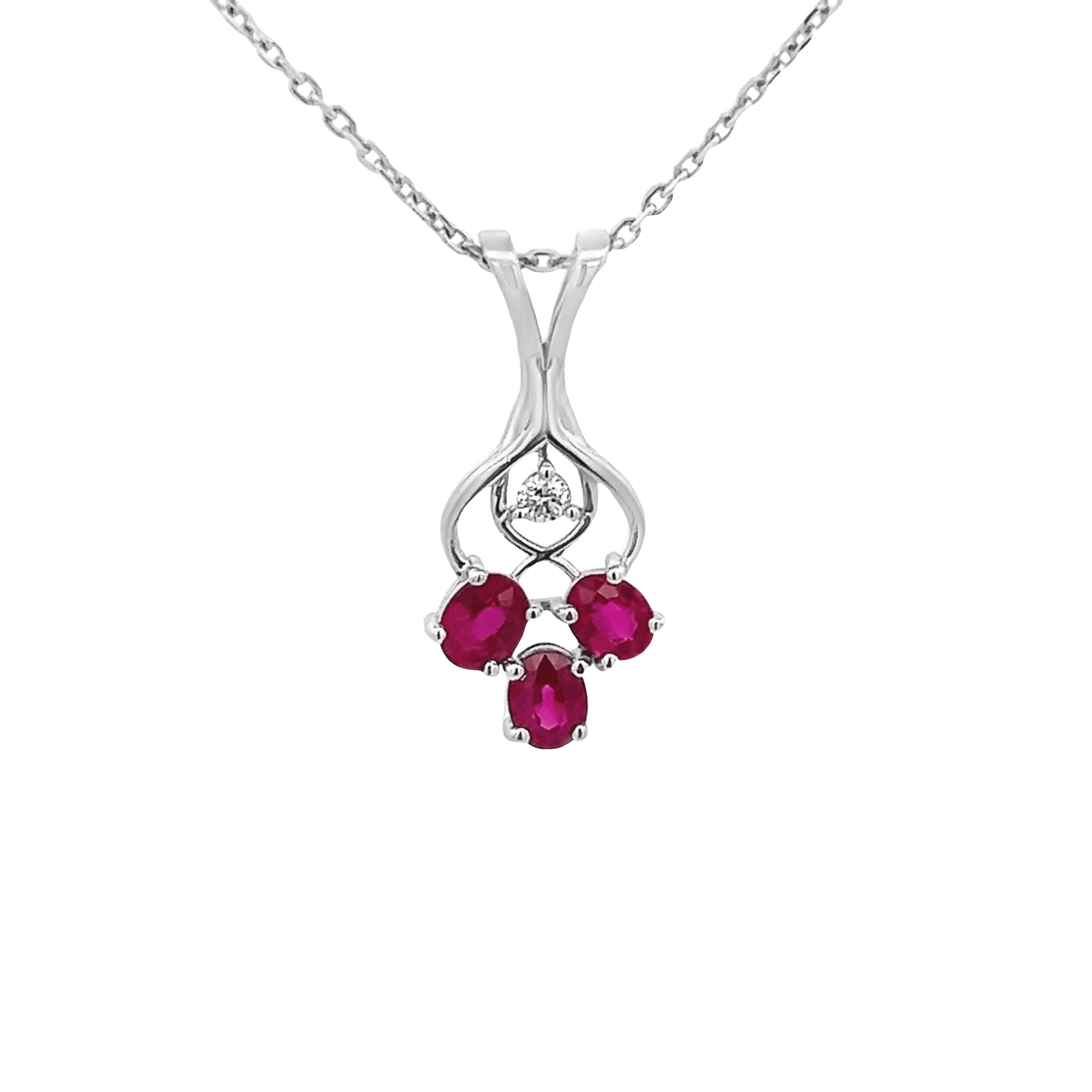 Vardy's Collection Oval Ruby and Round Diamond Free Form Pendant Necklace in 14K White Gold (1.38ct)